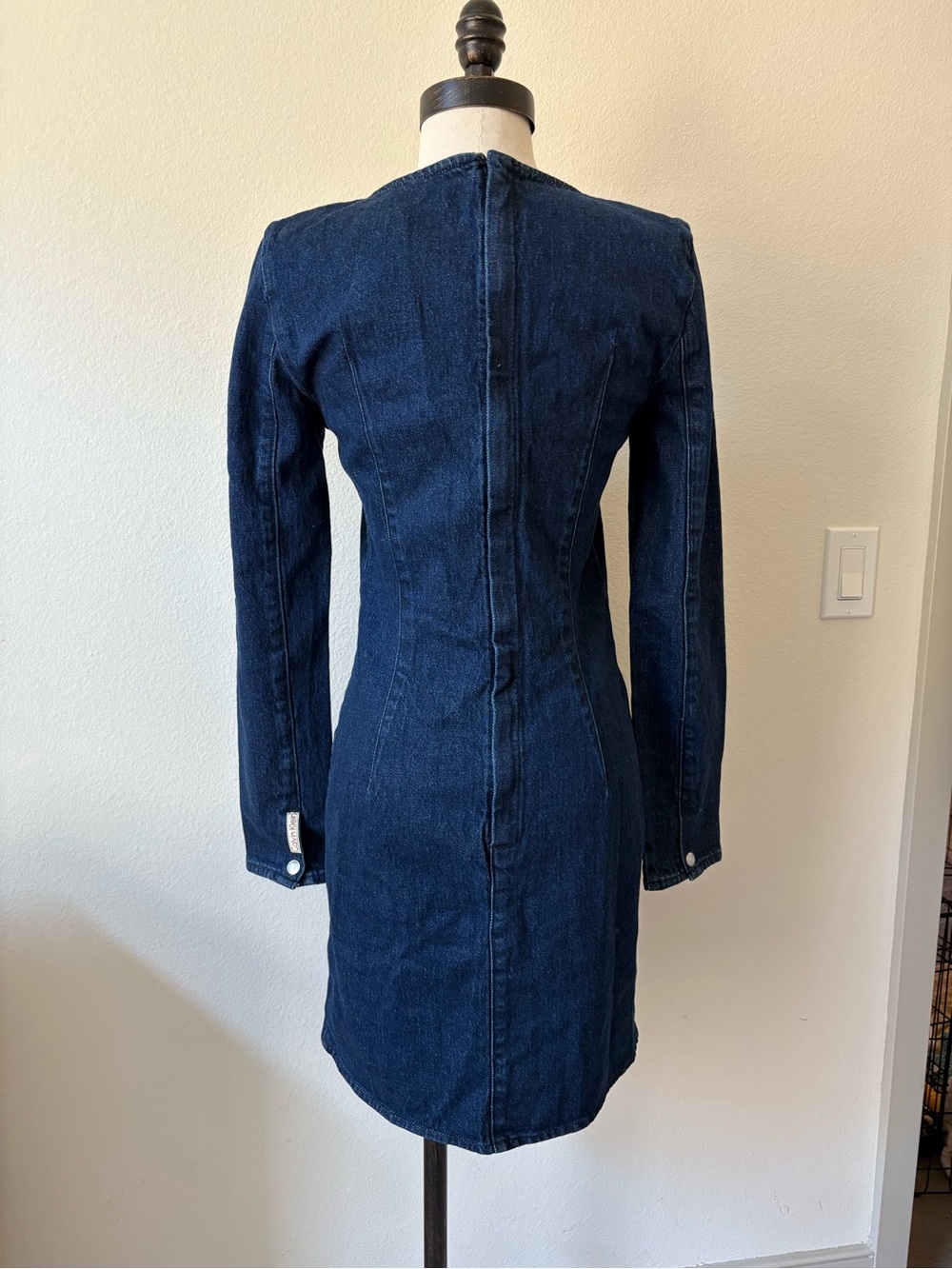 Calvin Klein | Denim Long Sleeve Square Neck Mini Dress - Picture 2 of 3